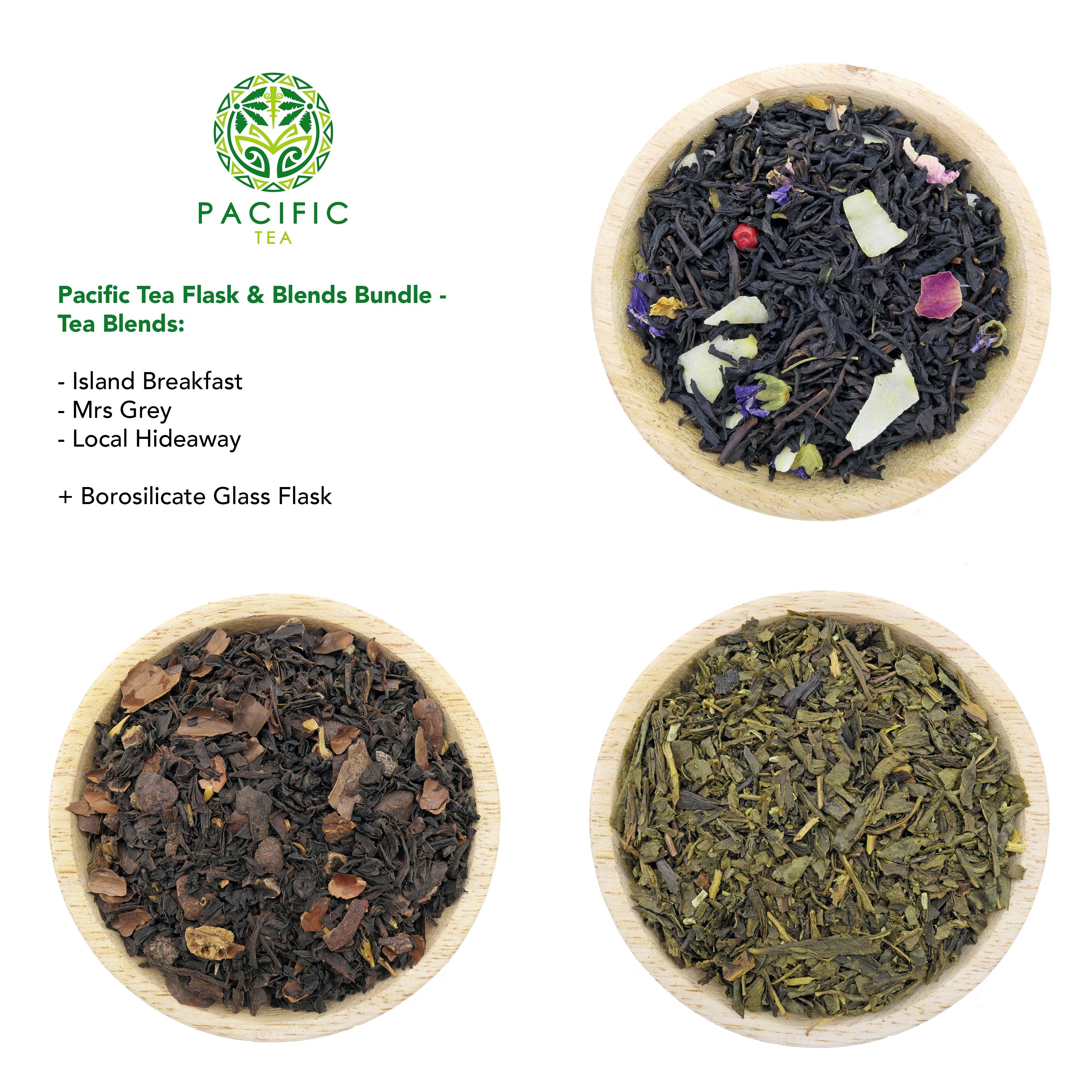 Pacific Tea Flask & Blends Bundle (3 blends + glass flask)